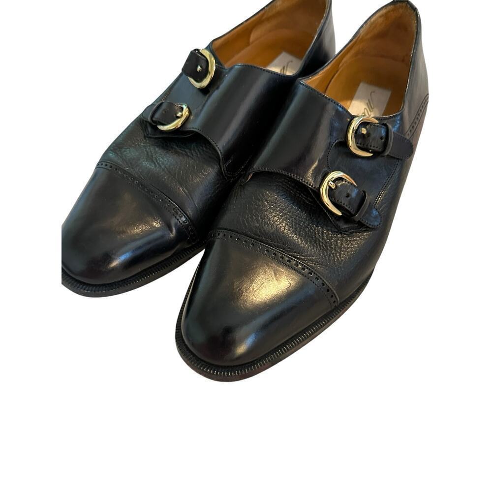 MEZLAN Men's Soft Black Leather Buckle Up Portofino Cap Toe Dress Shoes Size 8.5